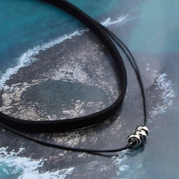 Boho Layered Leather Rope Necklace Choker Black Leather Cord Choker Neck… - Picture 5 of 7
